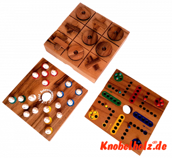 Pig Hole Schweinchenspiel Knobelholz Spielebox Spiele Box Pig Hole Tic Tac Toe und Ludjamgo 6 und nach Haus. 3 Familienspiele in einer Spielebox in den Maßen 18,0 x 18,0 x 5,5 cm, big hole wooden game