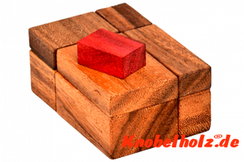 Red cube 2 wooden puzzle hide red block holzpuzzle knobelspiel in den Maßen 11,5 x 8,0 x 6,8 cm samanea wooden brain teaser 