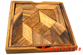 Tangram 14 Teile Box mit Vorlagen Holzpuzzle mit über 1200 Möglichkeiten Variante in Monkey Pod Box