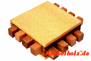 Computer Chip macro Holzpuzzle 3D mit 8 Holzstäben mit Kodierung, IQ Puzzle, Geduld Puzzle, Denkspiel in den Maßen 9,5 x 9,5 x 2,7 cm, monkey pod teaser