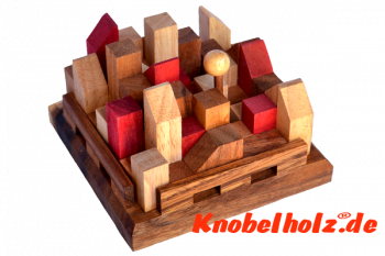 City Planer Holzpuzzle mit vielen Puzzle Varianten mit den Maßen 11,8 x 11,8 x 7,0 cm samanea wooden brain teaser