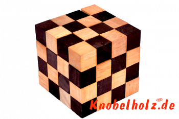 Cobra Snake Cube braun Schlangenwürfel 4x4x4 medium 3D Puzzle für eine Person in den Maßen 8,0 x 8,0 x 8,0 cm, samanea wooden puzzle brain teaser
