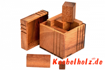 Cube Block Box 3D Holzpuzzle mittel schweres Puzzle mit Holzblöcken in den Maßen 7,3 x 7,0 x 7,8 cm, monkey pod brain teaser