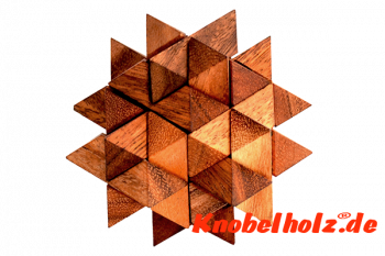 Durian Puzzle Antivirus Star Holzpuzzle 3D mit vielen Teilen Wooden IQ Puzzle, Geduld Puzzle, Denkspiel in den Maßen 9,0 x 9,0 x 9,0 cm, samanea brain teaser