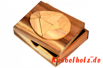 Ei Puzzle Box Ei des Kolumbus Tangram aus Holz in den Maßen 11,7 x 13,7 x 2,5 cm, monkey pod puzzle