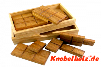 Schokoladen Trick Puzzle Schoko Knobelspiel in Holzbox mit den Maßen 13,0 x 12,0 x 3,0 cm samanea wooden brain teaser