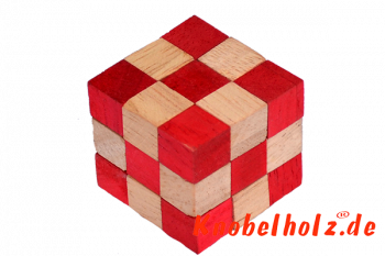 Snake Cube Schlangenwürfel Rot 3D Puzzle für einen Spieler in den Maßen 4,5 x 4,5 x 4,5 cm, samanea wooden puzzle brain teaser