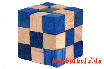 Snake Cube Schlangenwürfel medium blau 3D Puzzle für eine Person in den Maßen 6,0 x 6,0 x 6,0 cm, samanea wooden puzzle brain teaser