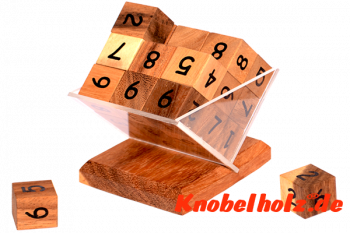Sudoku 3D Cube Puzzle, Knobelspiel ein Zahlenwürfel Puzzle aus Holz mit den Maßen 12,0 x 9,0 x 14,0 cm samanea wooden brain teaser